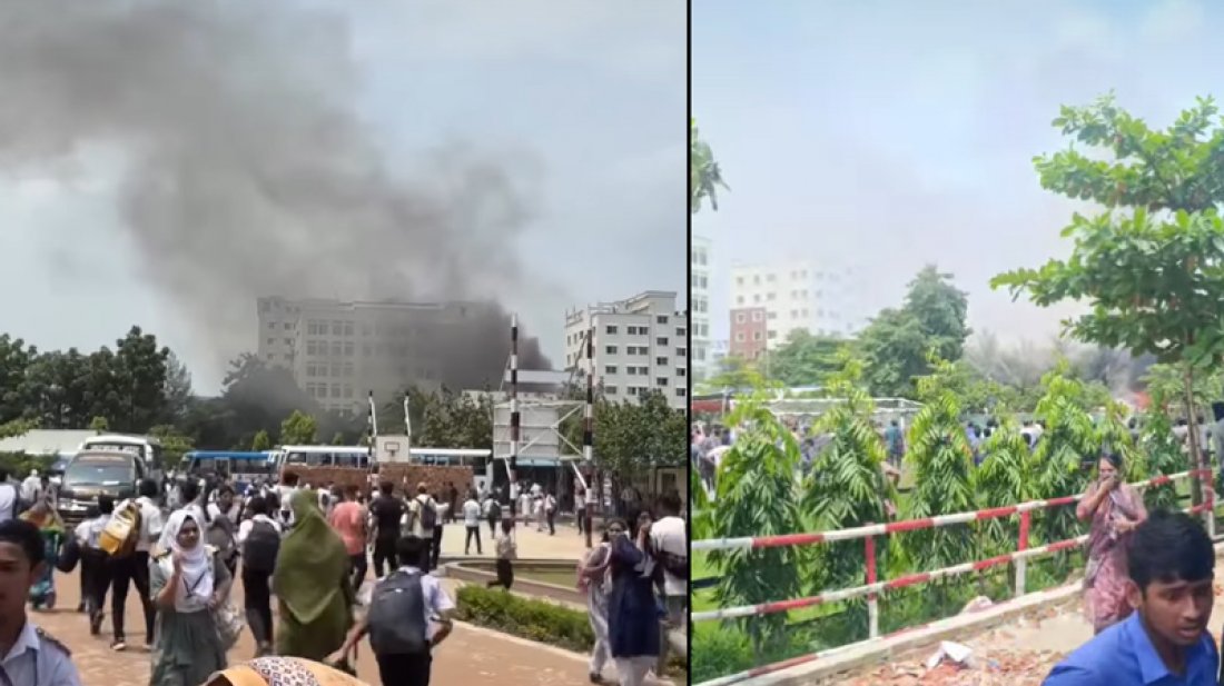 রাজধানীর উত্তরায় বিমান বাহিনীর প্রশিক্ষণ বিমান বিধ্বস্ত