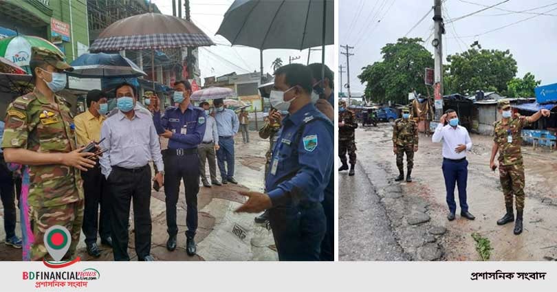 নাটোরে সরকার ঘোষিত কঠোর বিধিনিষেধ বাস্তবায়নে বৃষ্টি উপেক্ষা  করে মাঠে জেলা প্রশাসক