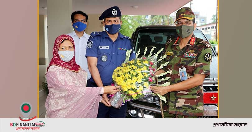 নবম পদাতিক ডিভিশনের জিওসির আগমন উপলেক্ষে মাদারীপুর জেলা পুলিশের শুভেচ্ছা