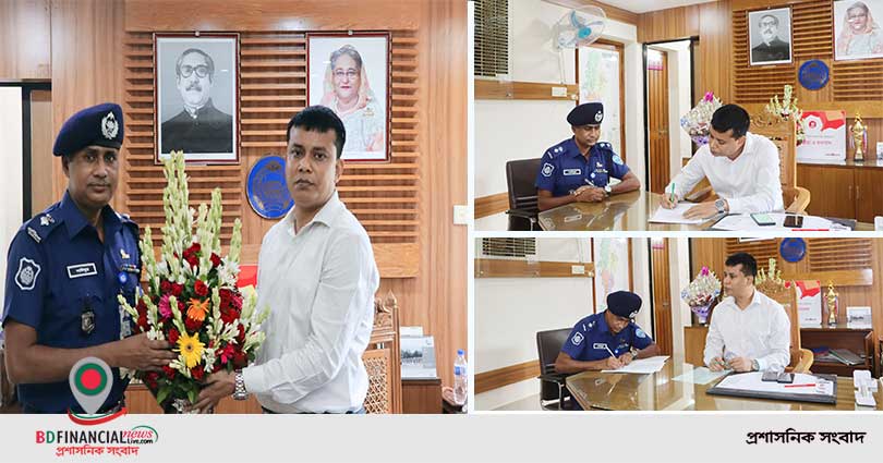 বিদায়ী পুলিশ সুপার থেকে দায়িত্বভার গ্রহন করলেন পিরোজপুর জেলার নবাগত পুলিশ সুপার